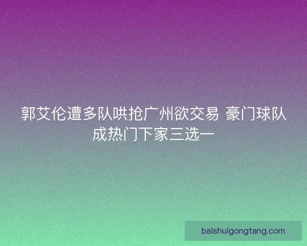 郭艾伦遭多队哄抢广州欲交易 豪门球队成热门下家三选一